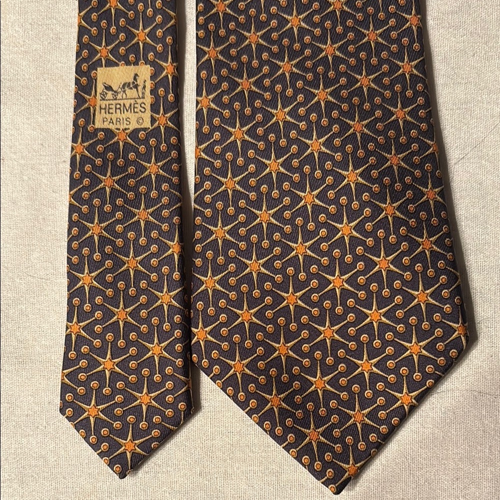 Men's Navy and Orange Silk Tie